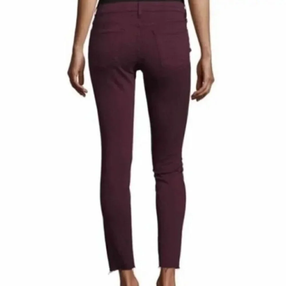Frame 28 Le Skinny De Jeanne Mahogany Rips Women’s Skinny Burgundy Jeans Distres